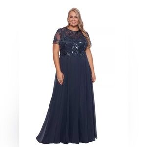 Xscape Navy Blue Beaded  Embellished Dress, Size 18W